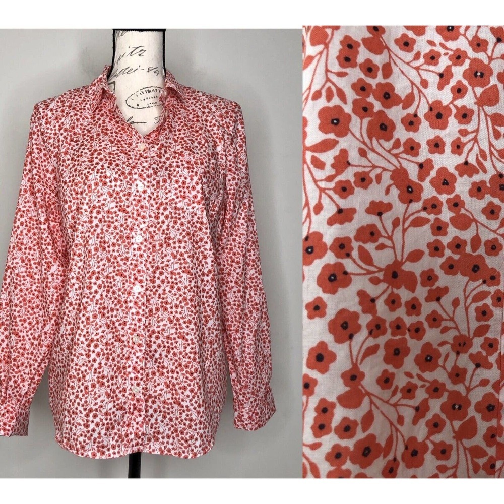 J. by J.Crew Ditsy Floral Cotton Button Front Long Sleeve Classic Top Medium - Picture 2 of 14